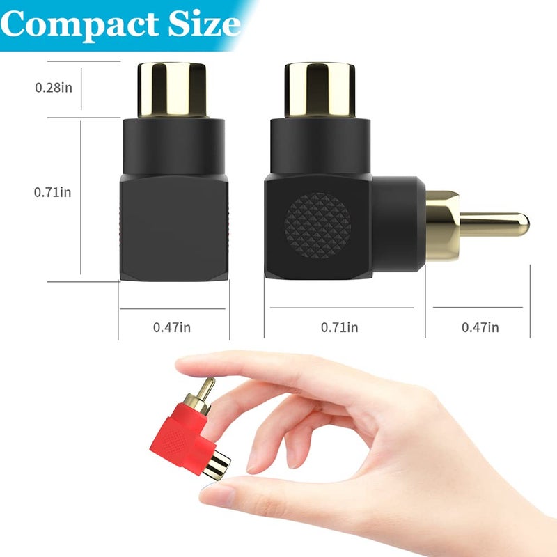 Warmstor RCA Male to Female Adapter Right Angle 4-Pack, RCA M/F Connector 90 Degree Elbow Gold-Plated (2 Black + 2 Red) - Image 4